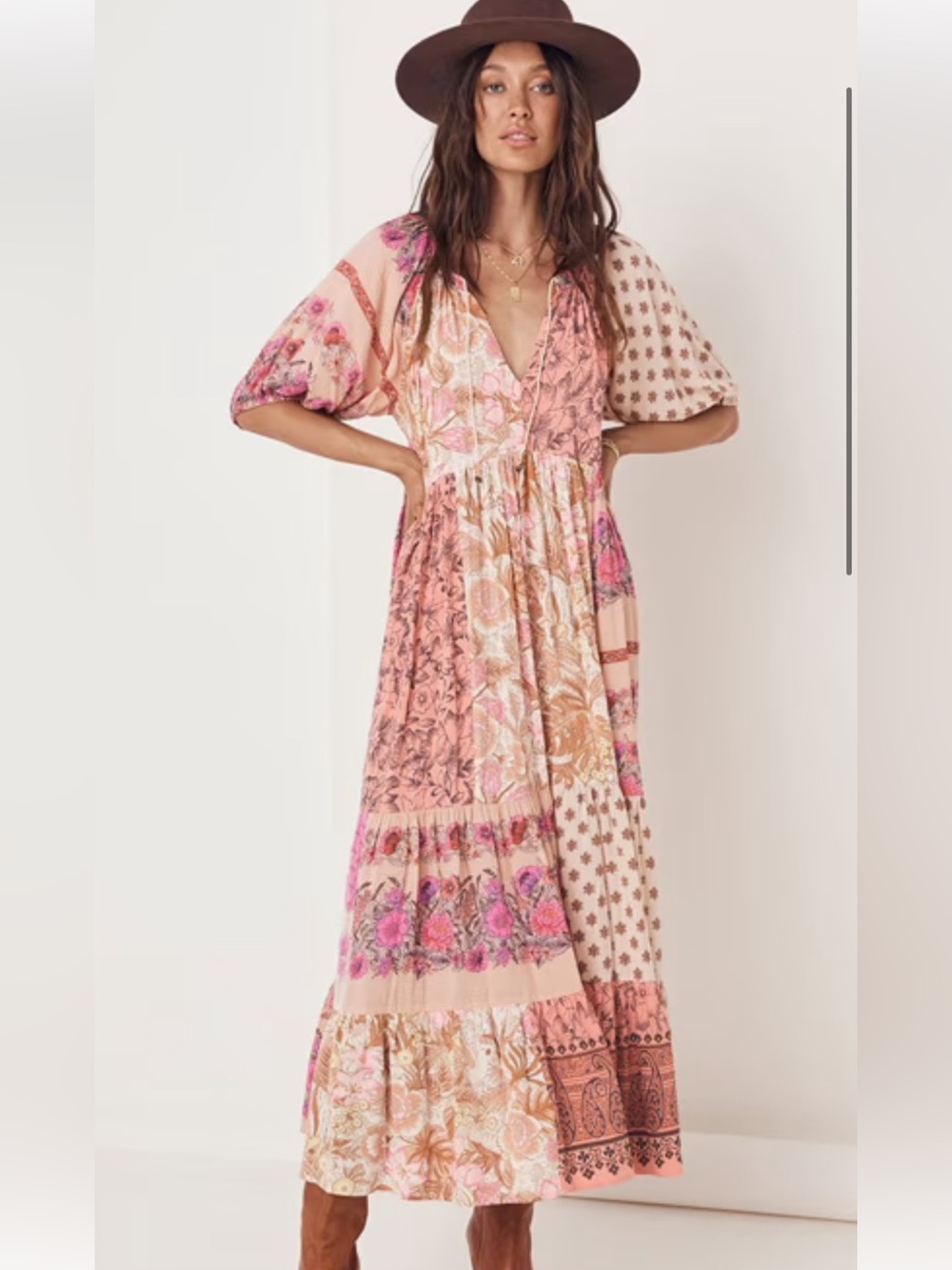 SPELL RENEW PATCHWORK GOWN in Blush